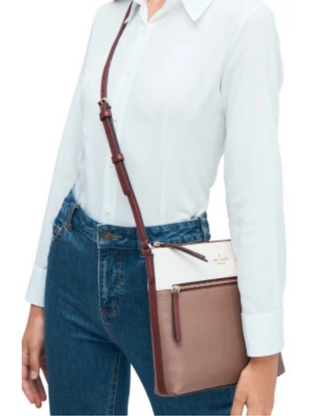 kate spade Two-Tone Crossbody Bag in Brown and White with Mahogany Strap